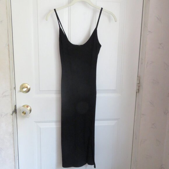Silence + Noise XS Black Ribbed Sleeveless Scoop Neck Bodycon Midi Dress w/Slit - Picture 10 of 15